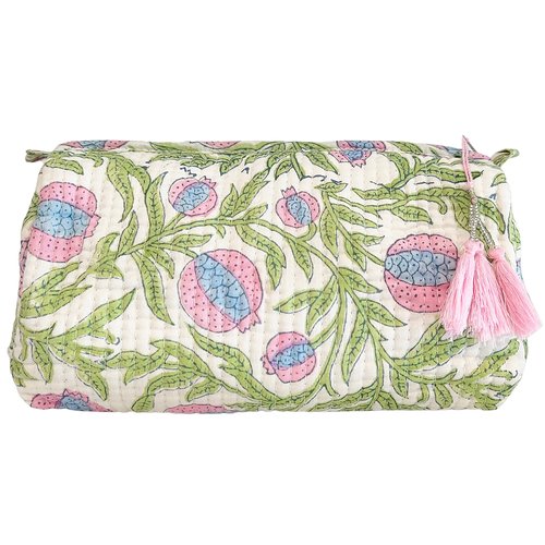 Palmetto Home Block Print Designer Toiletry Bag & Makeup Case - Boho Floral Quilted Pouch for Cosmetics