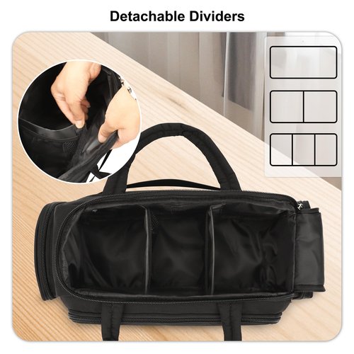 WGEAR Travel Toiletry Bag for Women, Lightweight Wide-open Toiletries Travel Bag with Handle, Large Cosmetic Organizer with Makeup Brushes Compartment for Essentials for Trip, Camping - Black