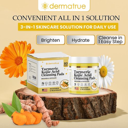 Turmeric Kojic Acid Cleansing Pads For Face Exfoliating And Dark Spots, 80pcs, Brightening, Balance and Moisturize Skin, with Vitamin B, Retinol, Prickly Pear, Olive Oil, Gentle For All Skin Types