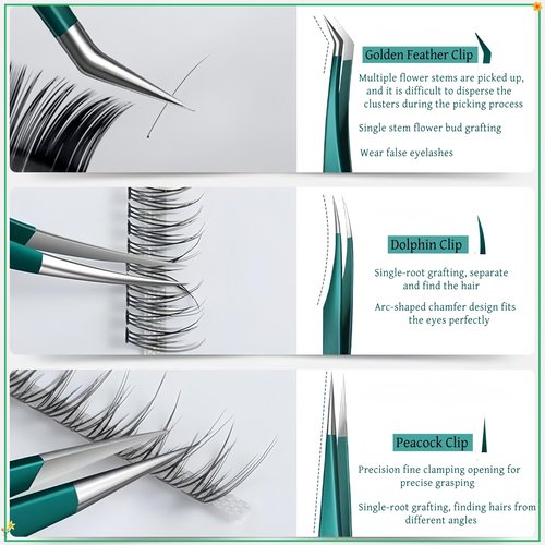 Eyelash Tweezers Set for Lash Extension 3PCS High-precision False Lash Tweezers for Eyelash Clusters Straight and Curved Stainless Steel Lash Applicator Tool