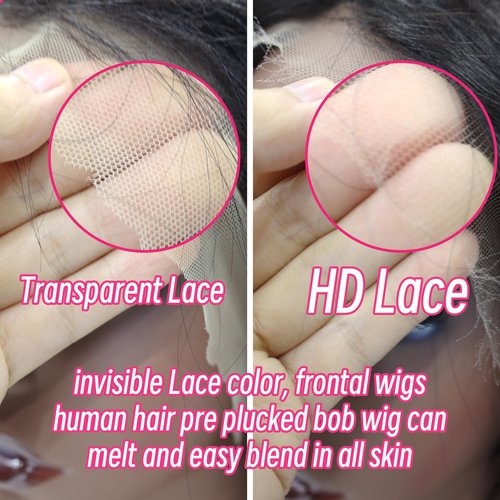 Skinlike HD Lace Closure Human Hair Straight Short Bob Human Hair 13X4 Real 180% Density Wigs For Black Women 0.10mm Ultra-thin Lace Glueless Pre-Plucked With Baby Hair Free Part Wig (18inch)