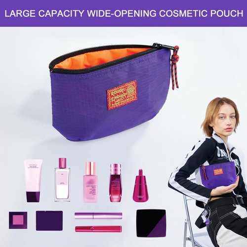 Rough Enough Small Cosmetic Bag for Purse Travel Makeup Bag for Women Girls with Zipper Toiletry Pouch Case Organizer Essentials Accessories Purple
