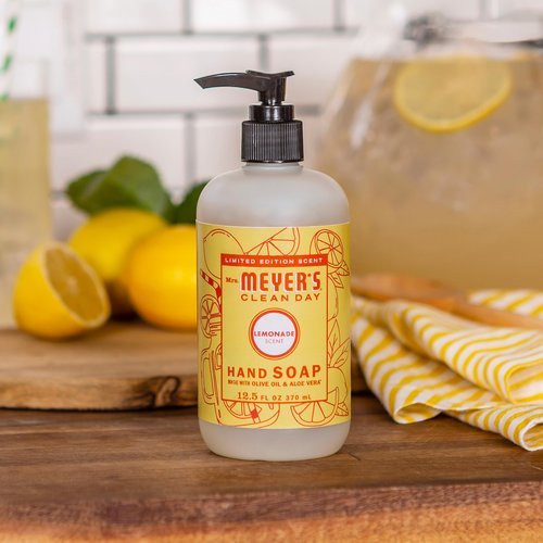 Mrs. MEYER'S CLEAN DAY Liquid Hand Soap, Cruelty Free, Hand Wash Formula Made with Essential Oils, Limited Edition Lemonade Scent, 12.5 oz Bottle