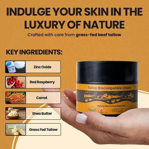 Wholly Kaw Grass-Fed Tallow Cream Unscented Non Greasy Odor Free Suitable for Sensitive Skin Non Nano Zinc Oxide for protection Fragrance Free Preservative Free For Dry Skin Glass jar 3.52oz