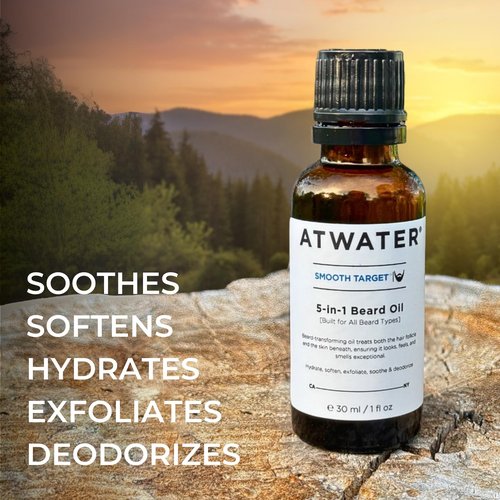 ATWATER Smooth Target 5-in-1 Beard Oil, Men's Beard Conditioner with Argan Oil and Lavender, Hydrates and Softens Facial Hair - 1 oz