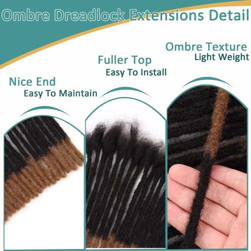 Viovian 0.6cm Human Hair Dreadlock Extensions 6 Inch 30 Strands Ombre Brown Loc Extensions Human Hair Dreads Extensions for Men Human Color 1b/30