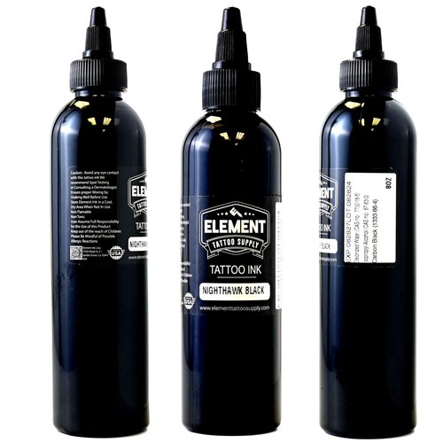 Element Tattoo Supply Nighthawk Tattoo Black Ink Professional 8oz for Human Skin Smooth Solid Pigment for Lining Shading Blending Long Lasting Color Supply