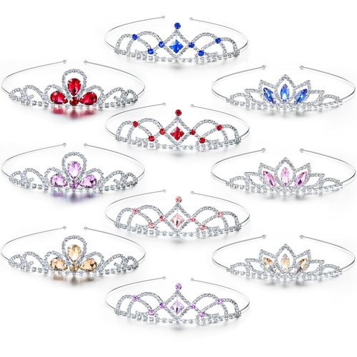 10 Pieces Girls Princess Rhinestone Crown Colorful Crystal Headband Crystal Tiara Rhinestone Princess Headband for Birthday Wedding Crown Party Prom, Little Girls, Colorful