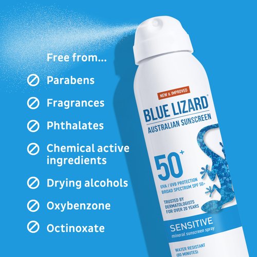 Blue Lizard Mineral Sunscreen Spray, SPF 50+ | Zinc Oxide Formula | Water-Resistant | Dermatologist-Recommended | 5 fl oz Pack of 2