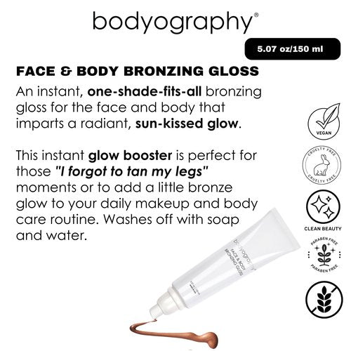 Bodyography Face & Body Bronzing Gloss for Women, 1.69 ounces - Hydrating Glow with Jojoba Oil, Hyaluronic Acid & Coffee, Vegan, Long Wear Shimmer Finish