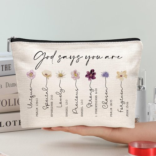 God Says You Are Cosmetic Bag, Inspirational Bible Verse Makeup Bag for Women, Floral Bible Verse Makeup Case, Sister Gifts, Friend Gifts, Affirmations Gifts, Christian Gifts, Birthday Gifts for Women
