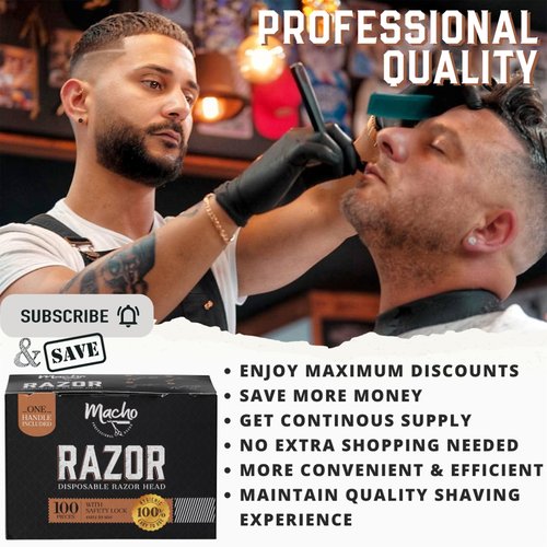 Professional Disposable Straight Razors for Men - Blade Holder with 100 Stainless Steel Razor Blade Heads - Features a Safety Lock & Blade Guard for Barbers, Shaving, and Grooming by Better Barber