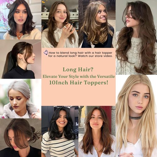 SHEIRIS Natural Black Human Hair Toppers for Women, for Women with Thinning Hair Swiss Base, No Bangs, 10 Inch (#1B)