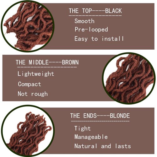 6 Packs Faux Locs Crochet Hair 14 Inch Ginger Goddess Locs Crochet Hair for Black Women, Prelooped Gypsy locs Crochet Braids Copper Red Soft Wavy Dreadlocks Hair Extensions, 350