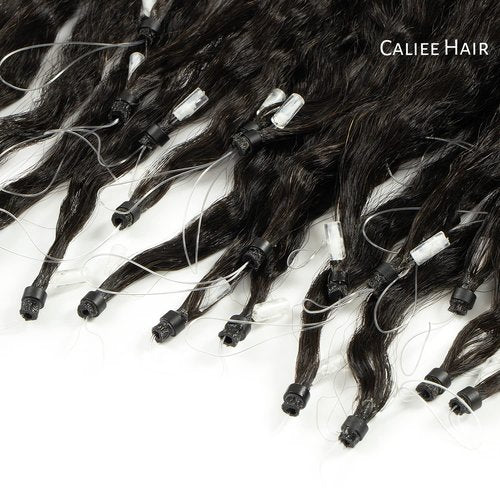 Caliee Microloop Kinky Straight 16 Inch, Micro Beads Human Hair Extensions Natural Black 1B Color 50g Real Remy Hair Extensions 50s