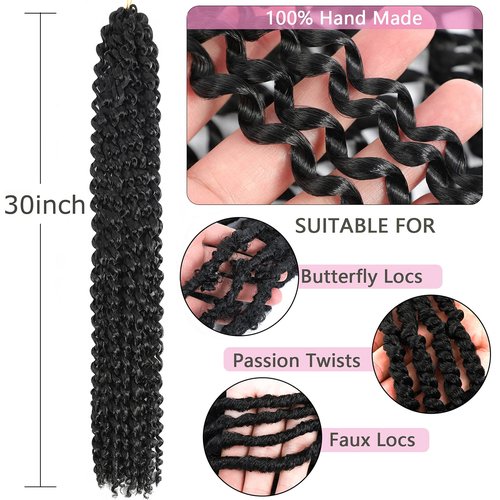 Passion Twist Hair 30 Inch 8 Packs Long Passion Twist Crochet Hair For Women Water Wave Braiding Hair Bohemian Spring Twist Hair Synthetic Hair Extension (30 Inch (Pack of 8), 1B#)