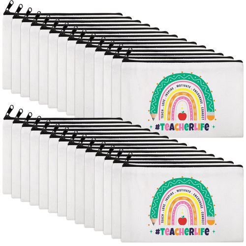 Saintrygo 28 Pcs Teacher Survival Kit Bags Teacher Appreciation Gifts in Bulk Rainbow Canvas Makeup Bags with Zipper Cosmetic Toiletry Bag Pouch Thank You Gifts for Women Thanksgiving Travel Supplies