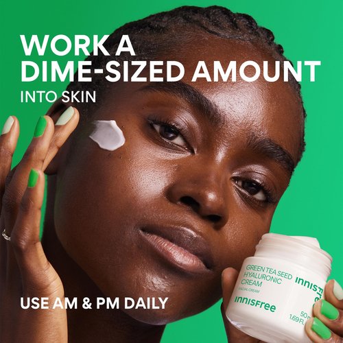 innisfree Jumbo Green Tea Seed Hyaluronic Acid Cream With Barrier Boosting Complex and Ceramide, Korean Hydrating Face Moisturizer for Dry Skin
