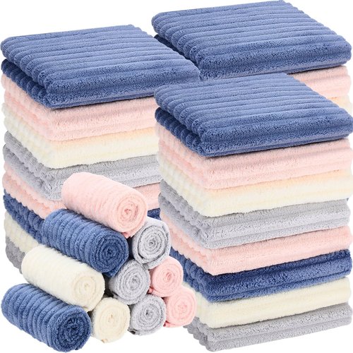 Shimeyao Bleach Proof Towels Microfiber Absorbent Resistant Hair Hand Towels Bulk Quick Dry for Barber Gym Bath Spa Shaving(40 Pack,Morandi Color,Stylish)