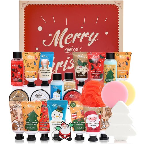 BODY & EARTH # LOVE Advent Calendar 2025 Womens Christams Gifts, Advent Beauty Calendar for Teen Girls 24 Days Countdown Calendar Hand Cream Gifts Spa Bath Sets with Body Lotion, Santa Keychain, Red