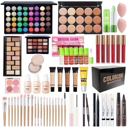 Makeup Set for Teens, All in One Makeup Kit for Women Full Kit with Eyeshadow Palettes Face Concealer Foundation Lip Stain Blush Eyebrow Pen Makeup Brushes, Beginner Friendly Make Up Sets (CK02)