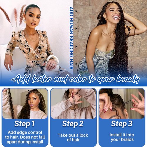 BIZVUS Human Braiding Hair for Boho Braids 110g Curly Boho Hair for Braiding Knotless 12A Wet and Wavy Bulk Bohemian 3 Bundles/Pack Deep Wave 100% Human Hair Extensions Natural Color 18inch