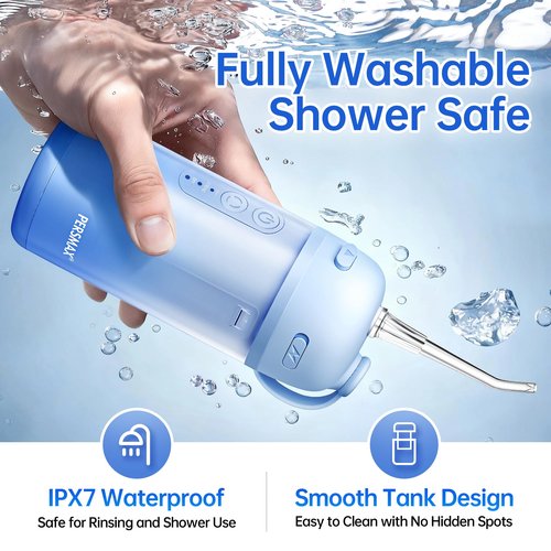 PERSMAX Water Flosser for Orthodontics Teeth Cleaning - Portable Electric Oral Irrigator Pick for Braces, Travel, Kids, with 3 Modes 8 Pressure Settings, 8 Tips, 150ML, IPX7, Gradient Blue