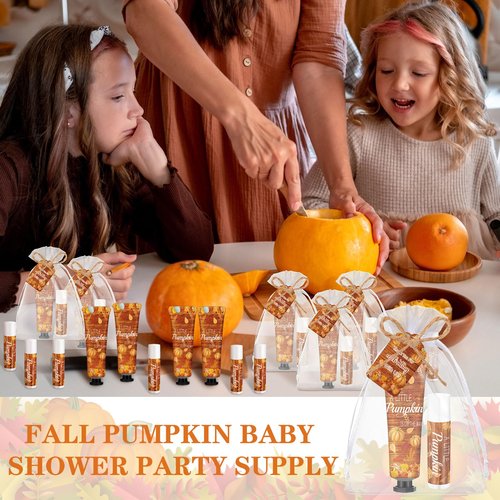 Swiffen 48 Sets 192 Pcs Fall Thanksgiving Baby Shower Gifts Bulk Thanksgiving Little Pumpkin Hand Cream and Lip Balm Baby Shower Party Favors Travel Size for Guests Wedding Party Supplies
