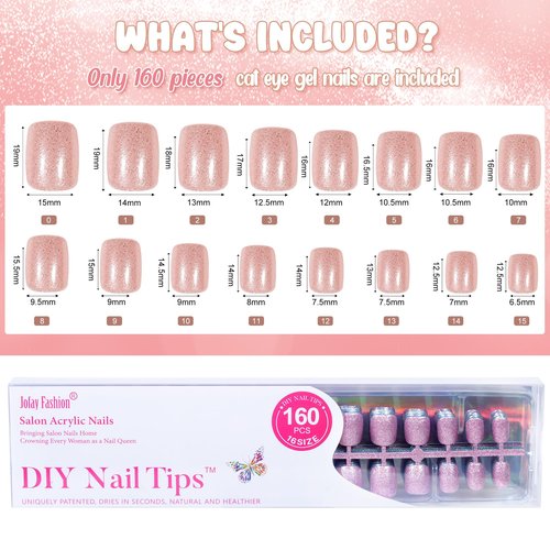 Jofay Fashion Press On Nails - Short Square Nails, 160Pcs Acrylic Nails, Flash 03