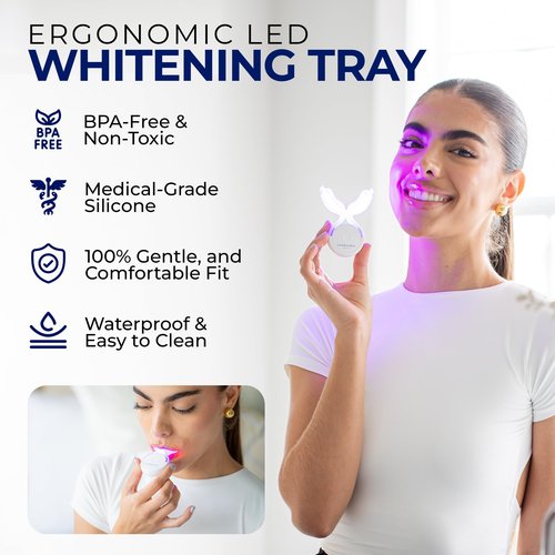 Euphauria at Home Teeth Whitening Kit with LED Light, No Sensitivity Teeth Whitening Gel Pen (Pack of 3), Enamel Safe, Rechargeable Wireless Red & Blue UV Whitening Spectrum, Sanitizing Storage Case