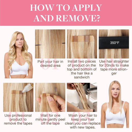 GOO GOO Tape in Hair Extensions Human Hair, 18D/22F Dirty Blonde Highlights, 18inch 50g 20pcs, Skin Weft Seamless Invisible, Silky Straight with Thick Ends, Remy Human Hair