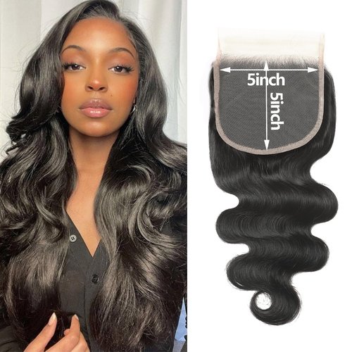 Body Wave 5x5 Transparent HD Lace Closure Human Hair 18 Inch 12A Brazilian Virgin Human Hair Frontal Closure Wave Pre Plucked with Baby Hair Swiss Lace Natural Black