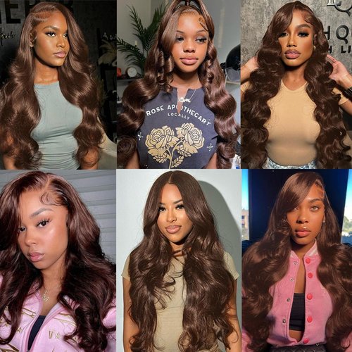 Brown Closure 4x4 Human Hair #4 Chocolate Closure Transparent Lace Front Body Wave Pre Plucked Baby Hair High Density 100% Unprocessed Brazilian Virgin Human Hair 18 Inch
