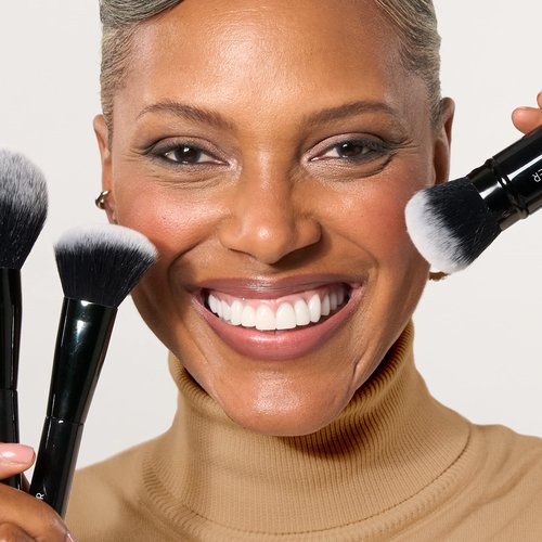 LAURA GELLER NEW YORK Serum Blush Cheek Tint, Practical Pink + Angled Blush Brush