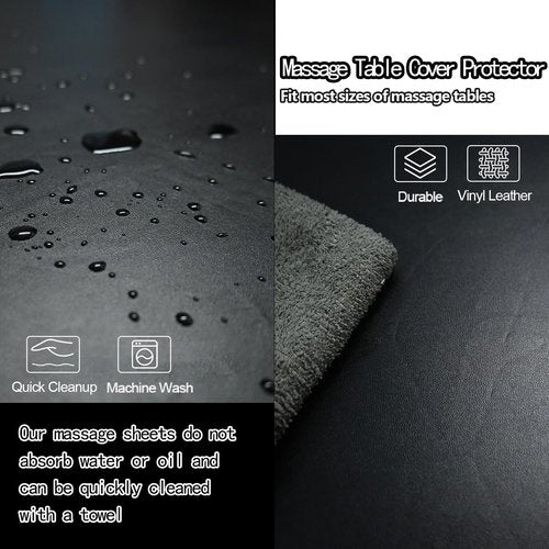 KAKU HOME Massage Table Cover Protector Vinyl Leather Spa Bed Covers - Fits Beds 28-31" Wide, Lash Bed Sheets Fitted Sheet, Waterproof & Oilproof & Reusable & Elastic (Black)