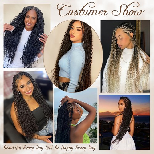 Vustbeauty 9 Packs Boho Box Braids Crochet Hair 24 Inch Goddess Box Braids Crochet Hair With Curly Ends Synthetic Bohemian Braids Hair Extension For Women (24inch,1b/4/30)