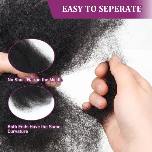 Sangtok Afro Kinky-Curly Human Hair Bulk for Twists, 16 Inch 50g Bulk Hair for Dreadlock Extensions Repair Locs Braiding, 100% 4C Human Bundles Hair(Black)