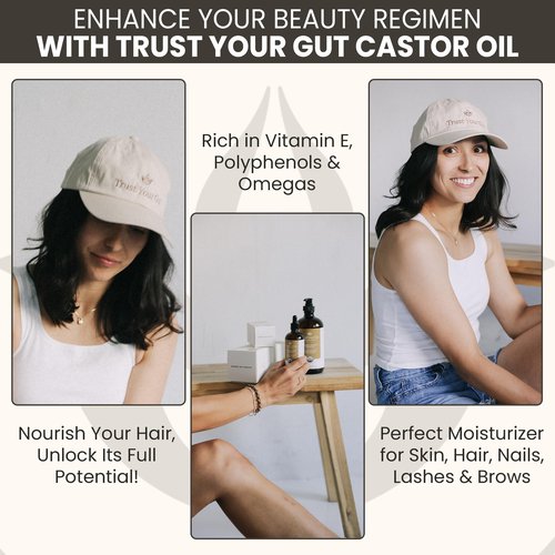 Trust Your Gut Organic Golden Castor Oil, 100% Pure Cold-Pressed Hexane-Free Extra Virgin Oil for Colon Cleansing, Gut Wellness, Skin Care, Healthy Nails & Hair Growth - 16 oz