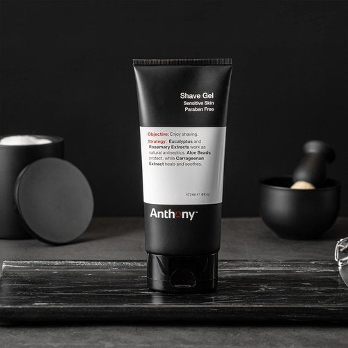 Anthony Shave Gel for Sensitive Skin – Non-Foaming, Soothing Shaving Cream for Men and Women. With Aloe Vera Beads, Eucalyptus, Rosemary and Carrageenan Extract - 6 Fl Oz
