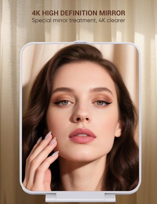 klarh Travel Makeup Mirror with 1X/10X Magnifying, Portable Folding Make Up Tabletop Mirror for Office, Compact Vanity Mirror for Travel (Pearl White, No LED Lights)