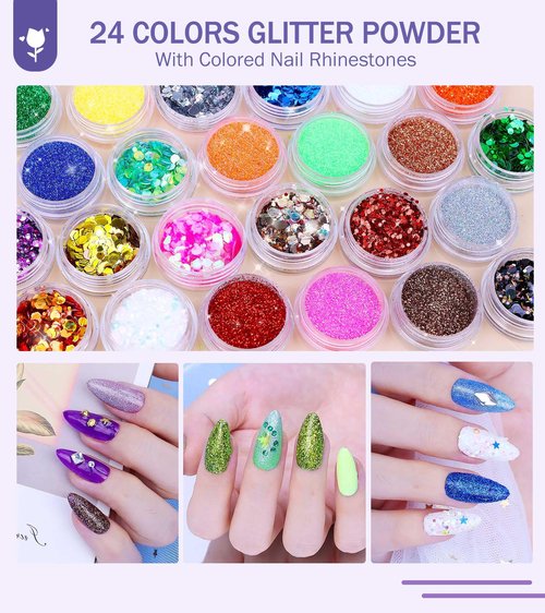 Acrylic Nail Kit With Everything For Beginners, Professional Nail Starter Kit , 24 Color Glitter Acrylic Powder and Liquid Monomer Set, Nail Glitter And DIY Nail Art Tools