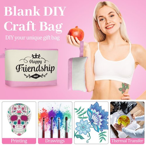 Silkfly 15 Pcs Cotton Canvas Makeup Bags Canvas Cosmetic Zipper 10.2 x 5.5 x 2 Inches Blank DIY Pouch Bag Bulk with Bottom Pencil Case Travel Toiletry Pouch for Women (Beige and Pink)