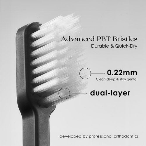 Minibox Folding Travel Toothbrush with Dual-Length Bristles & Case, Compact Mini Design for Business Trips, Camping, and Outdoor Activities, 1 Pack with 2 Extra Replaceable Brush Heads, Black & Purple