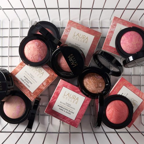 LAURA GELLER Baked Blush-n-Brighten Marbleized Blush + Angled Brush - Ultra-Soft Vegan Bristles - Pink Buttercream