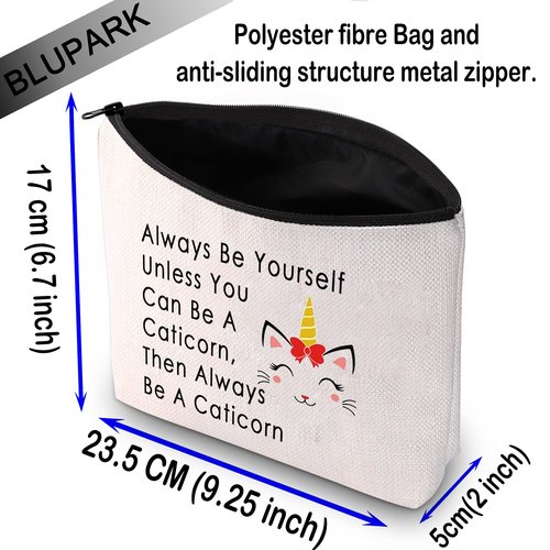 BLUPARK Unicorn Cat Lover Gift Caticorn Makeup Bag Always Be Yourself Unless You Can Be A Caticorn Cosmetic Bag (Be A Caticorn)