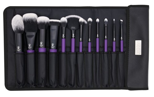 MODA Pro Full Face 13-Piece Purple Makeup Brush Kit – Professional Face & Eye Brush Set with Travel Wrap