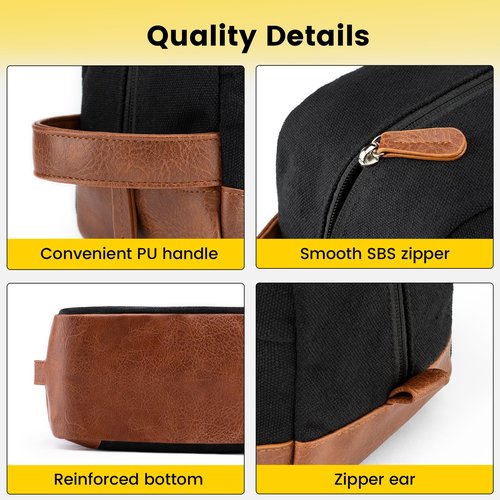 Vorspack Large Travel Toiletry Bag - Hanging Toiletry Bag for Men Water Resistant Canvas Shaving Bag with Large Capacity for Home Travel - Black