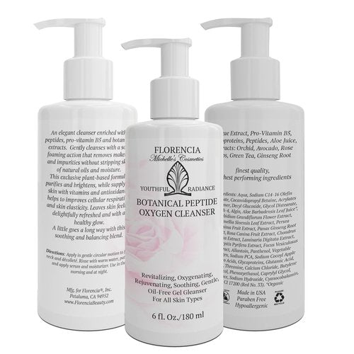 Florencia Botanical Peptide Oxygen Cleanser - Oil-Free Daily Foaming Gel Face Wash for Dry, Oily, or Sensitive Skin - With Peptides, Botanicals, Glycoproteins - Revitalizing Cleanser, 6 oz