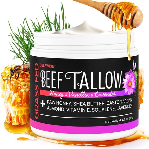 SELFWISE Beef Tallow for Face Organic Moisturizer - Grass-Fed Whipped Balm with Honey, Shea Butter, Castor & Calendula - Non-Greasy Hydration - Made in USA