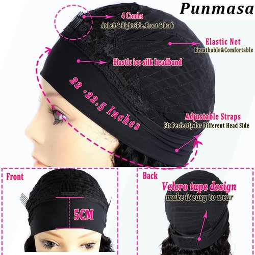 Punmasa Headband Wig Human Hair Deep Wave Chocolate Brown Headband Wigs for black women Glueless Wigs Human Hair Machine Made 150% Density headband wig human hair with Headbands (12Inch)